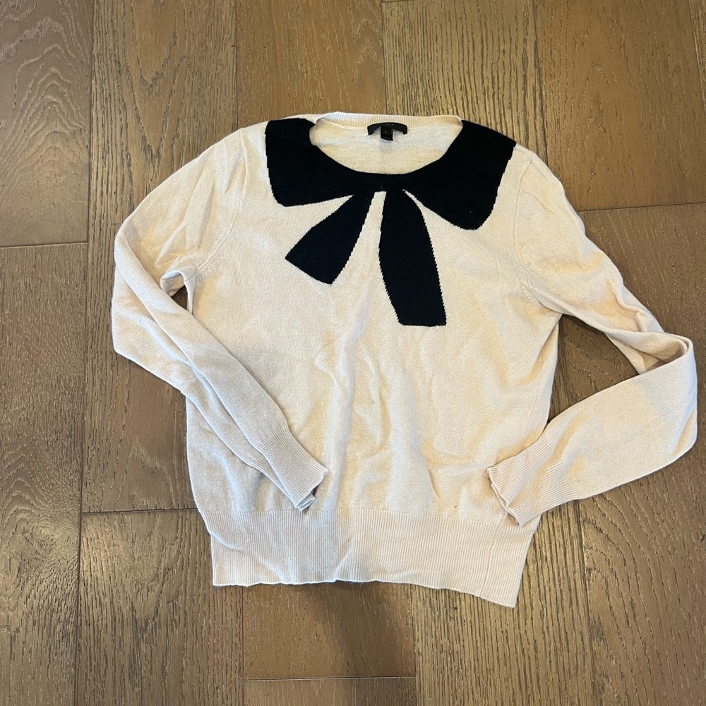 Women's J Crew Cream Sweater with Black Bow Detail